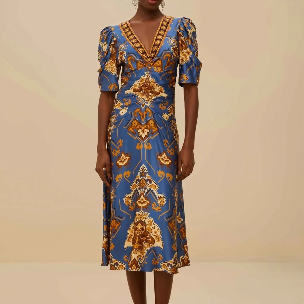 FARM Rio Blue Ornament Floral Midi Dress - Picture 1 of 7
